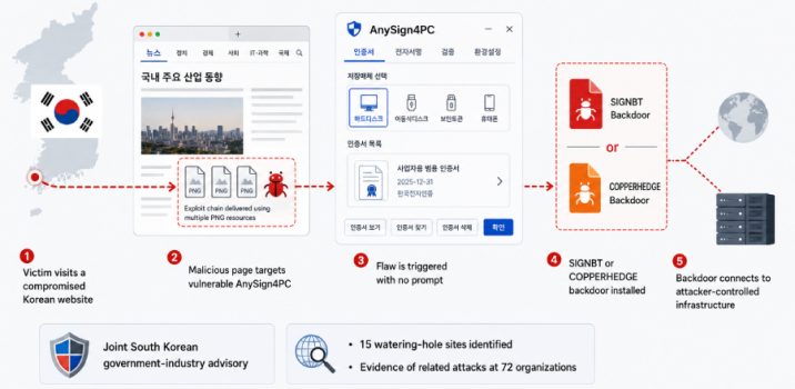 מתקפת סייבר מנצלת חולשות בתוכנת AnySign4PC כדי להפיץ נוזקות