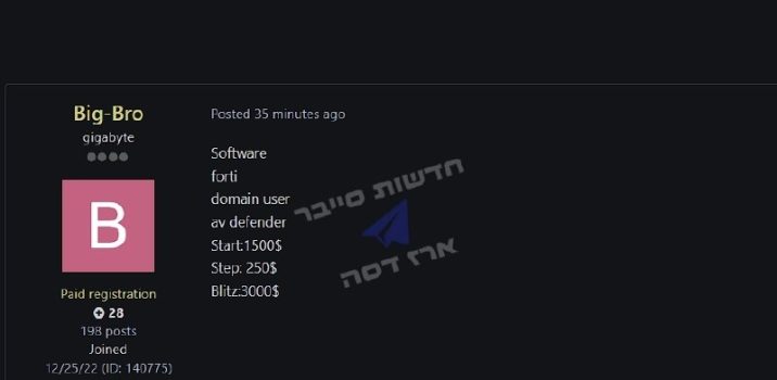 תוקף מציע למכירה גישה לרשת של חברה ישראלית בעלת שווי של כ-13 מיליון דולר