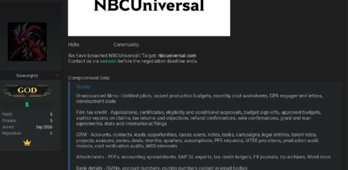 דיווח על פריצה לרשת NBC Universal וגניבת מידע פנים-ארגוני