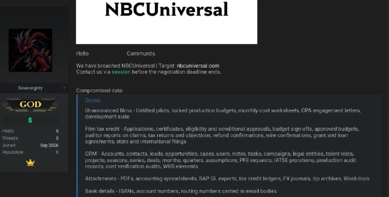 תמונת תקציר לחדשת סייבר: דיווח על פריצה לרשת NBC Universal וגניבת מידע פנים-ארגוני